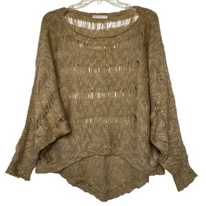 Distressed Knit Sweater One Size Tan Boho Grunge Slouchy Dolman Pullover